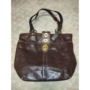 Coach Legacy Tote Bag Brown Leather Turnlock Brass Hardware Striped Lining Y2K
